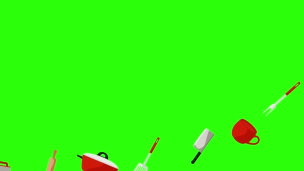 Cooking Item Tools Green Screen Chroma Key Animation — Stock Video