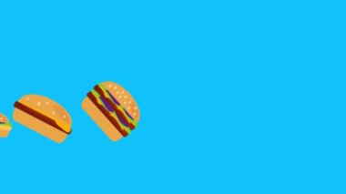Fast food burger ve patates animasyonu mavi ekran kroma anahtarında