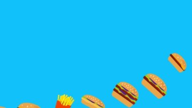 Fast food burger ve patates animasyonu mavi ekran kroma anahtarında