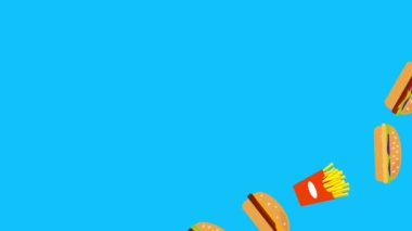 Fast food burger ve patates animasyonu mavi ekran kroma anahtarında