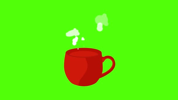 Piros Kávé Csésze Animáció Zökkenőmentes Hurok Zöld Képernyő Chroma Gombot — Stock videók