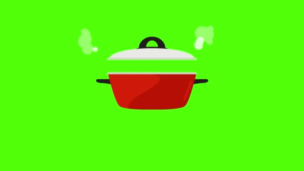 Saucepan Animatie Groen Scherm Chroma Toets Plat Ontwerp Element — Stockvideo