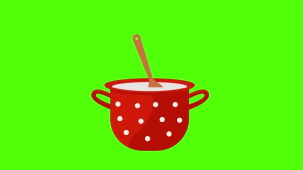 Kochtopf Animation Auf Grünem Bildschirm Chroma Taste Flaches Design Element — Stockvideo