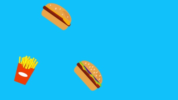 Fast Food Burger Potato Animation Blue Screen Chroma Key — Stock Video