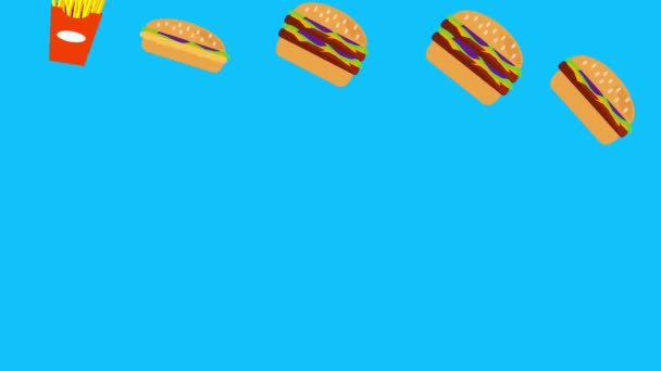 Fast Food Burger Potato Animation Blue Screen Chroma Key — Stock Video