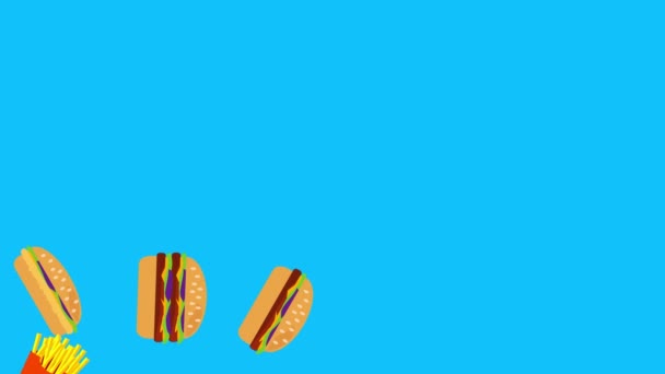 Fast Food Burger Potato Animation Blue Screen Chroma Key — Stock Video