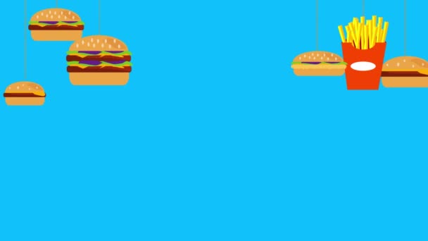 Fast Food Burger Patates Animasyonu Mavi Ekran Kroma Anahtarında — Stok video