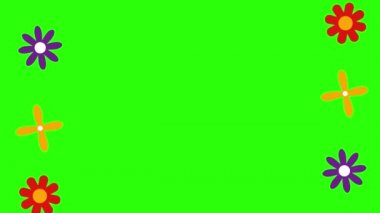 Çiçeklerin düz tasarımı yeşil ekran kroma tuşunda canlandırma