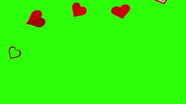 Düz kalp simgeleri tasarım elementleri yeşil ekran krom anahtarı üzerinde canlandırma