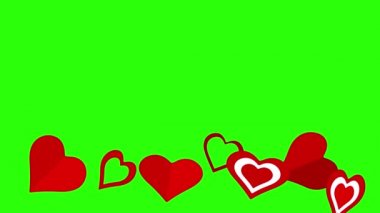 Düz kalp simgeleri tasarım elementleri yeşil ekran krom anahtarı üzerinde canlandırma