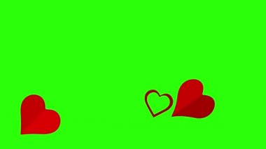 Düz kalp simgeleri tasarım elementleri yeşil ekran krom anahtarı üzerinde canlandırma
