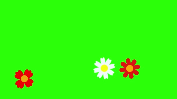 Diseño Plano Animación Flores Pantalla Verde Croma Key — Vídeos de Stock