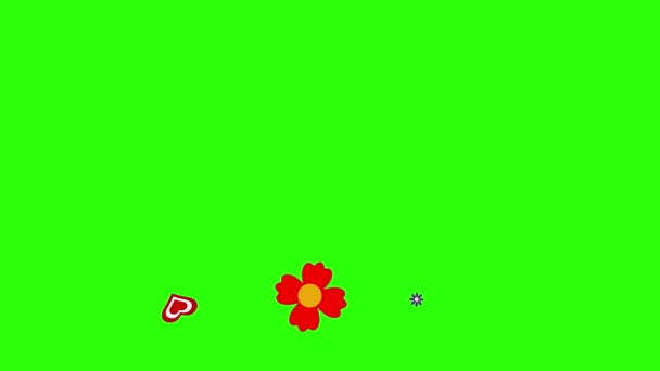 Platte Bloemen Harten Animatie Grafische Elementen Groen Scherm Chroma Sleutel — Stockvideo