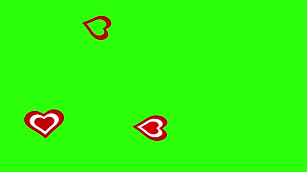 フラットハートアイコン緑の画面上の要素のアニメーションクロマキー — ストック動画