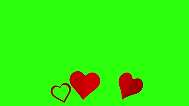 平面心形图标在绿色屏幕彩色键上设计元素动画 — 图库视频影像