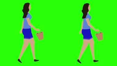 Yürüyen kadınlar kusursuz döngü, yüz maskesi versiyonu, yeşil ekran krom anahtar animasyonu, düz tasarım