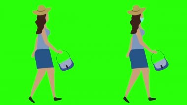 Yürüyen kadınlar kusursuz döngü, yüz maskesi versiyonu, yeşil ekran krom anahtar animasyonu, düz tasarım