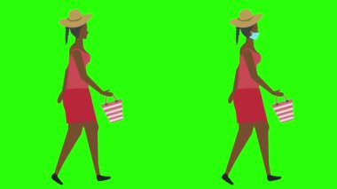 Yürüyen kadınlar kusursuz döngü, yüz maskesi versiyonu, yeşil ekran krom anahtar animasyonu, düz tasarım