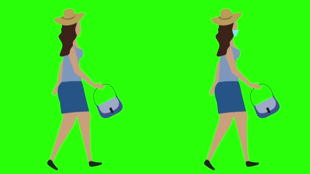 Vrouwen Lopen Cyclus Naadloze Lus Gezicht Masker Versie Groen Scherm — Stockvideo