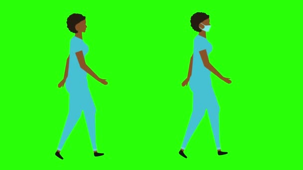 Nahtlose Schleife Für Frauen Beim Gehen Version Mit Gesichtsmaske Chroma — Stockvideo