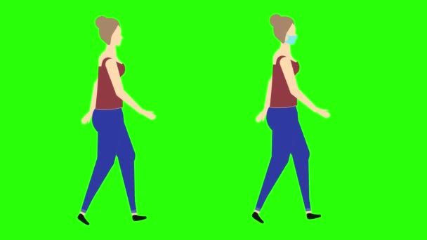 Nahtlose Schleife Für Frauen Beim Gehen Version Mit Gesichtsmaske Chroma — Stockvideo
