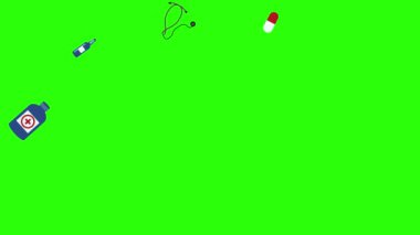 Tıbbi araçlar yeşil ekran kroma anahtarı, grafik kaynak elementler üzerinde canlandırma ayarladı