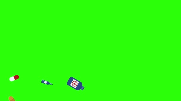 Outils Médicaux Mis Animation Sur Écran Vert Chroma Clé Éléments — Video
