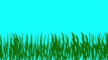 Mavi ekran kroma anahtar düz tasarım, döngü ögesi üzerindeki çimenlerin animasyonu