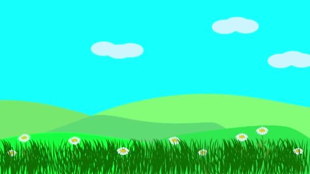 Cartoon Paesaggio Primavera Stagione Animazione Con Fiori Design Piatto — Video Stock