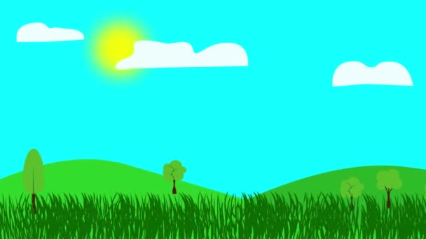 Desenhos Animados Paisagem Primavera Animação Temporada Com Flores Projeto Plano — Vídeo de Stock