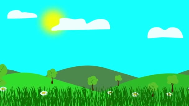 Paisaje Dibujos Animados Animación Temporada Primavera Con Flores Diseño Plano — Vídeo de stock