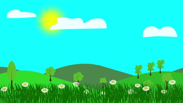 Çizgi Film Manzarası Bahar Sezonu Çiçekli Animasyonu Düz Tasarım — Stok video