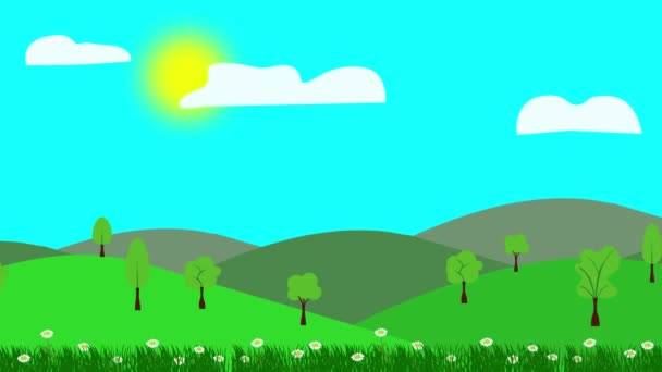 Pejzaż Kreskówek Wiosna Sezon Animacja Kwiatami Płaski Design — Wideo stockowe
