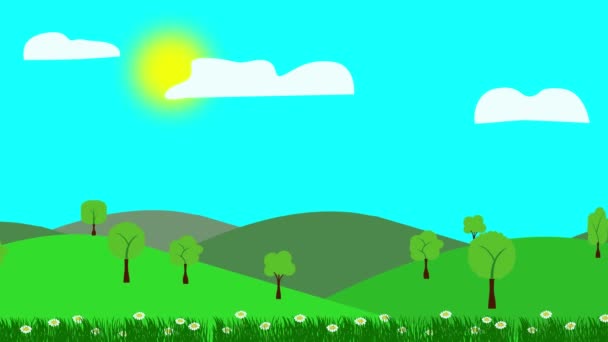 Γελοιογραφία Τοπίο Άνοιξη Εποχή Animation Λουλούδια Επίπεδη Σχεδίαση — Αρχείο Βίντεο