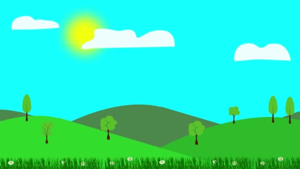 Cartoon Paesaggio Primavera Stagione Animazione Con Fiori Design Piatto — Video Stock