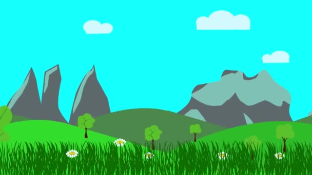 Paisaje Dibujos Animados Animación Temporada Primavera Con Flores Diseño Plano — Vídeo de stock