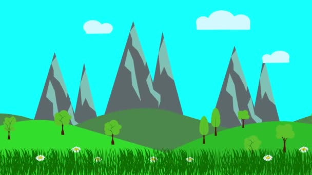 Cartoon Landscape, Jarní animace s květinami, Plochý design