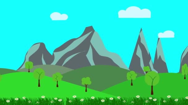 Cartoon Landschaft Frühlingsanimation Mit Blumen Flaches Design — Stockvideo