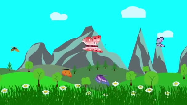 Cartoon Landscape Spring Season Animation Flowers Butterfly — Stock Video ©  jhnbnk #444793784
