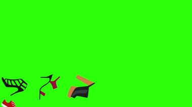 Yeşil ekran kroma tuşunda kadın ayakkabısı grubu elementlerinin canlandırılması