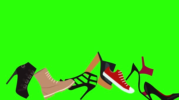 Animazione Scarpe Donna Elementi Del Gruppo Chiave Cromatica Schermo Verde — Video Stock