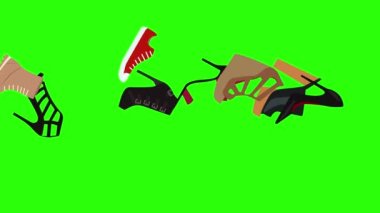 Yeşil ekran kroma tuşunda kadın ayakkabısı grubu elementlerinin canlandırılması