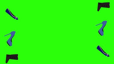 Yeşil ekran kroma tuşunda kadın ayakkabısı grubu elementlerinin canlandırılması