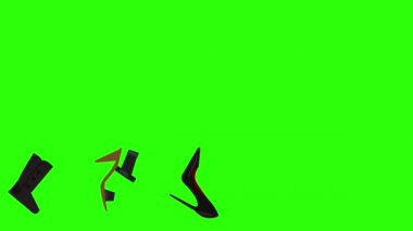 Yeşil ekran kroma tuşunda kadın ayakkabısı grubu elementlerinin canlandırılması