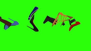 Yeşil ekran kroma tuşunda kadın ayakkabısı grubu elementlerinin canlandırılması
