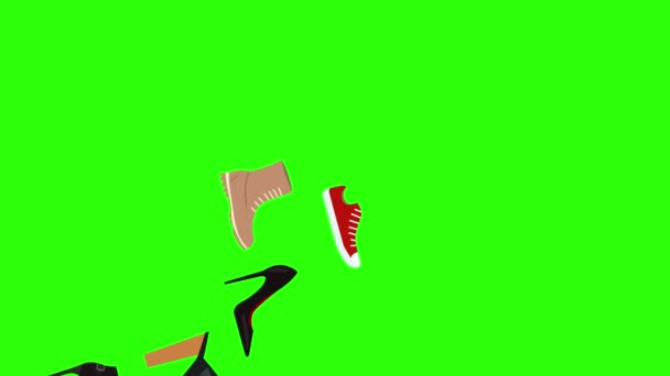 Animation Chaussures Femme Éléments Groupe Sur Écran Vert Chroma Clé — Video