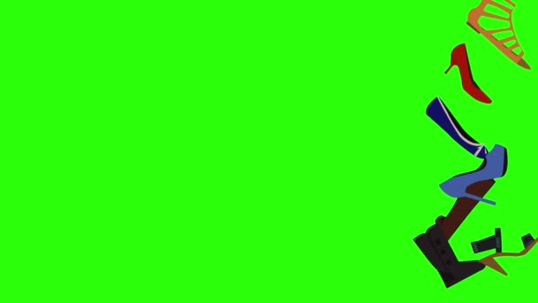 緑の画面上の女性の靴グループ要素のアニメーションクロマキー — ストック動画