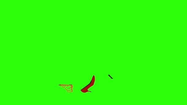 Animatie Van Vrouwen Schoenen Groep Elementen Groen Scherm Chroma Sleutel — Stockvideo