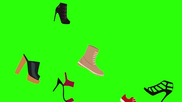 Animação Mulheres Sapatos Elementos Grupo Chave Croma Tela Verde — Vídeo de Stock