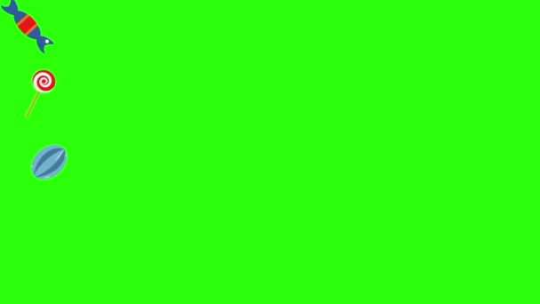 Animacja Grupowa Cukierków Zielony Klawisz Chroma Ekranu Elementy Źródła Graficznego — Wideo stockowe
